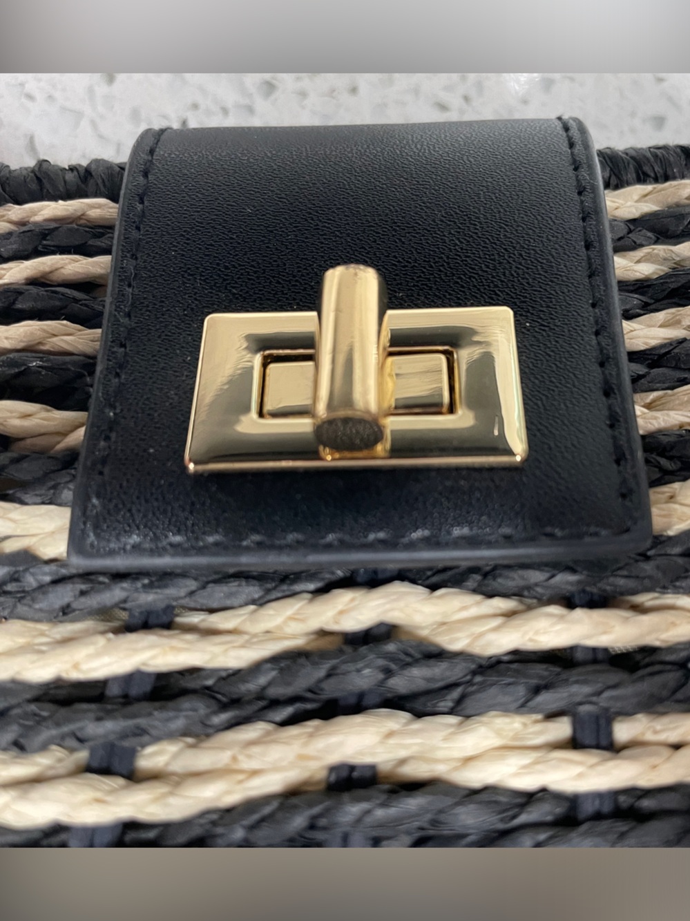 Ann Taylor Black and Natural Woven in Straw Clutch with Gold Turn-Lock - Picture 4 of 7